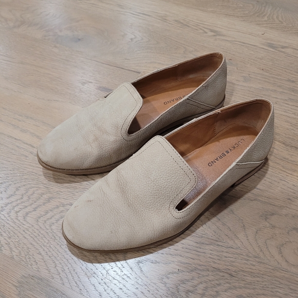 Lucky Brand Elafina Loafers Flats Shoes Size 6.5 Taupe Leather - Picture 2 of 4